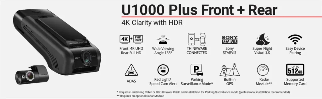 Thinkware U1000 Plus 4K Dual Dash Cam