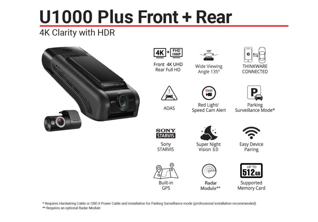 Thinkware U1000 Plus 4K Dual Dash Cam